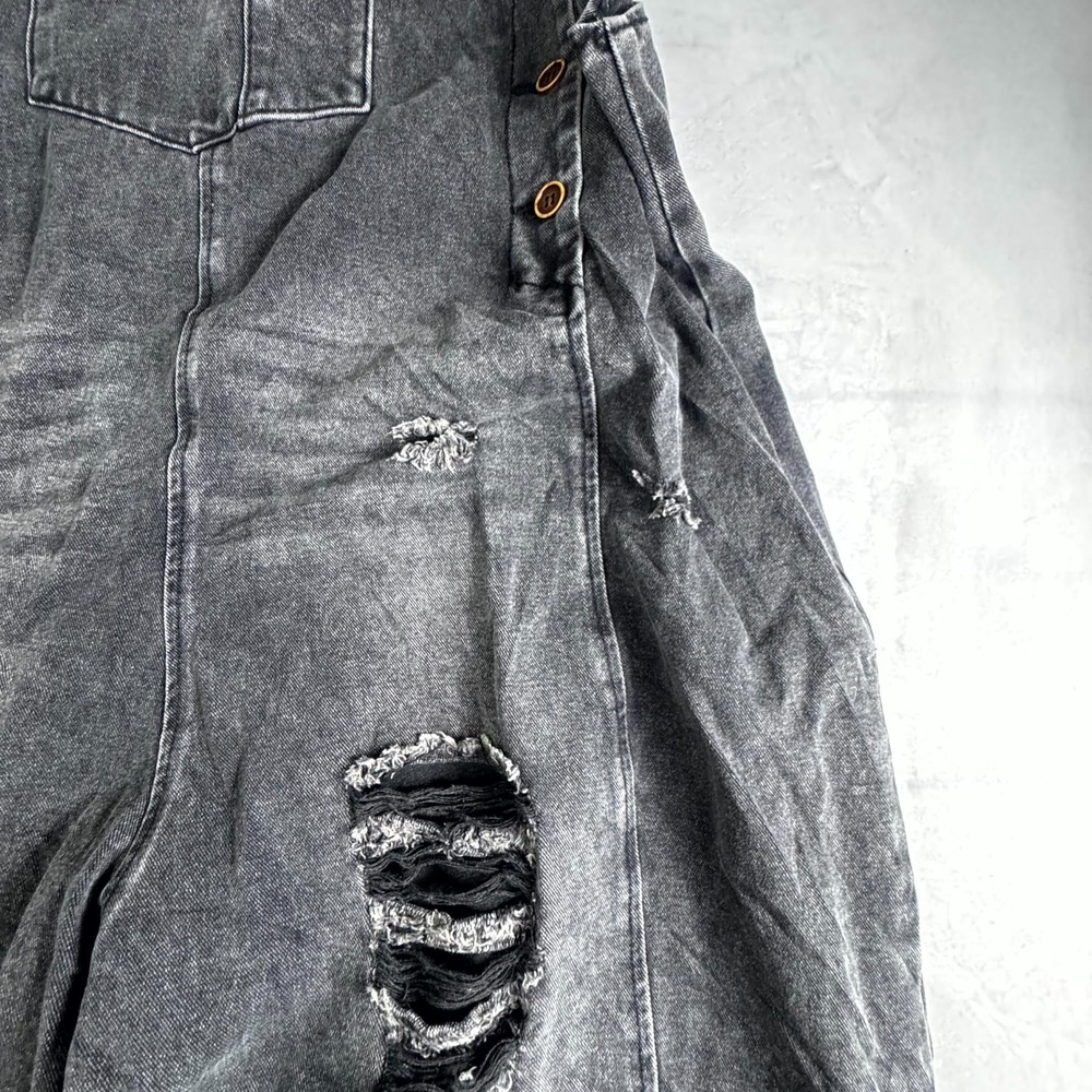Womens Bib Overalls XXL Dark Gray Denim Relaxed Fit Adjustable Straps Distressed - Picture 15 of 16